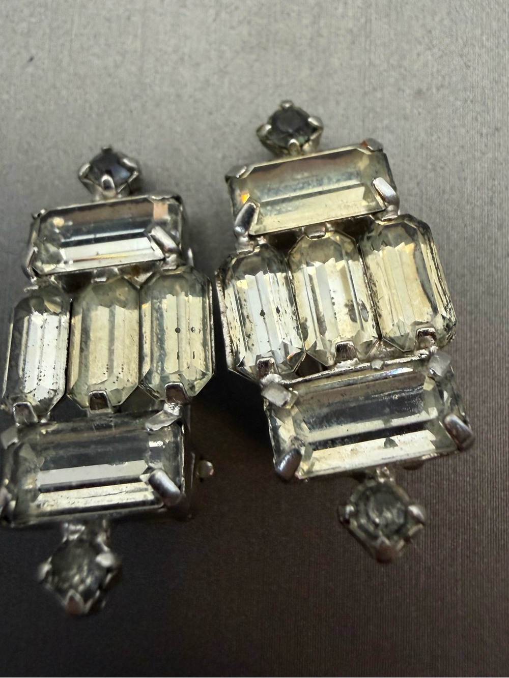 Classic Weiss Clear Crystal Baguette Clip On Earrings - Silver Tone
